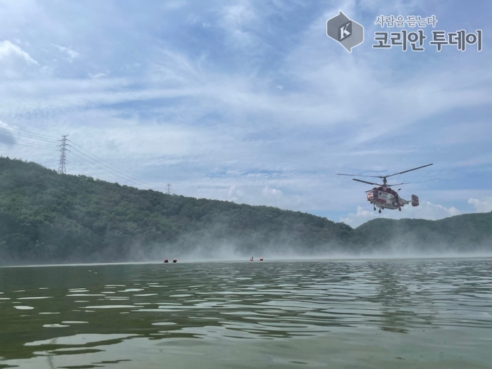 울산 대곡댐서 소방헬기 활용 수난 인명구조훈련