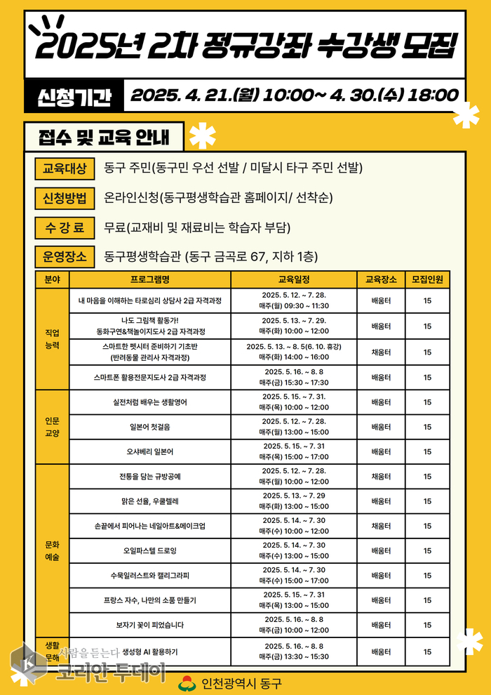 자격취득부터 인문교양까지… 무료 강좌로 주민 삶의 질 높인다