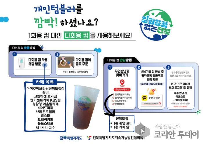 전북특별자치도, 일회용 컵 대신 다회용 컵 사용 확산