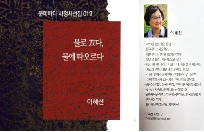 K-문학의 서정을 담은 이혜선 시인의 시집《불로 끄다, 물에 타오르다》 출간