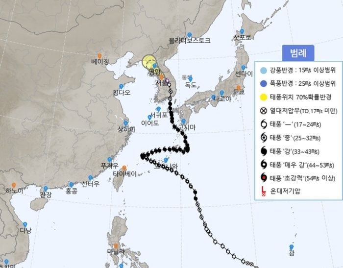 태풍 ‘카눈’ 한반도 북상 중… 전국에 강한 비바람 예상