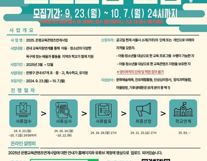 은평구, 학교와 지역사회를 잇는 2025년도 교육콘텐츠 프로그램 모집 시작