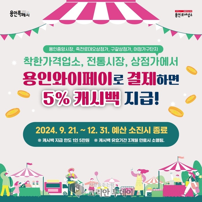 전통시장·상점가 등에서 용인와이페이 사용 시 추가 5% 캐시백 제공