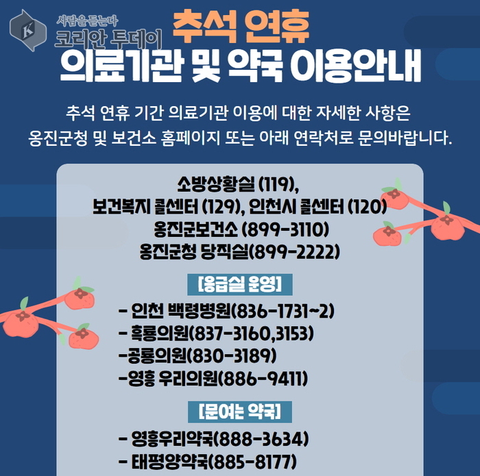 옹진군, 추석 연휴 24시간 응급진료체계 가동…“진료 공백 없는 안전한 명절 보낸다”