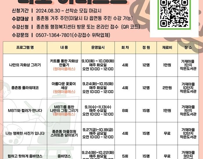 종촌동, 주민 참여형 문화예술 프로그램 ‘나도 아티스트’ 운영