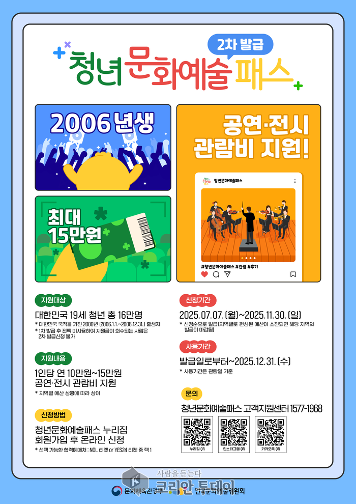 “2006년생 모여라!”…청년 문화예술패스, 하반기 추가 발급 돌입